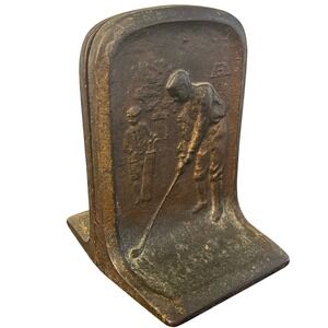 Antique Art Nouveau | Raised Golfer at Address and Caddy Bookends | Bronze